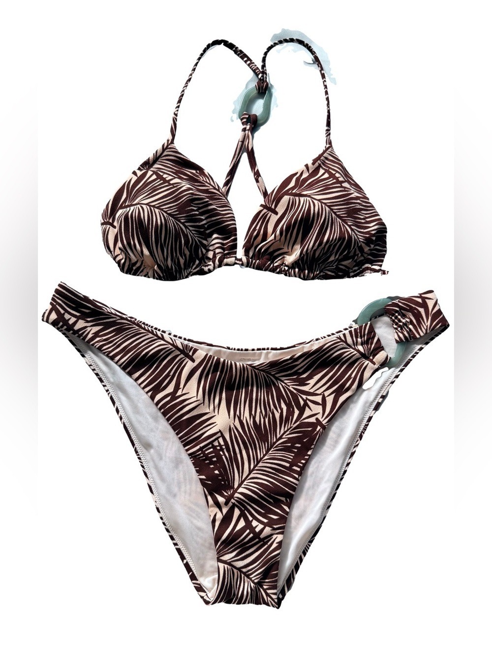 Victoria's Secret Bikini Set Brown Beige Palm Print Size L Top & XL Bottom